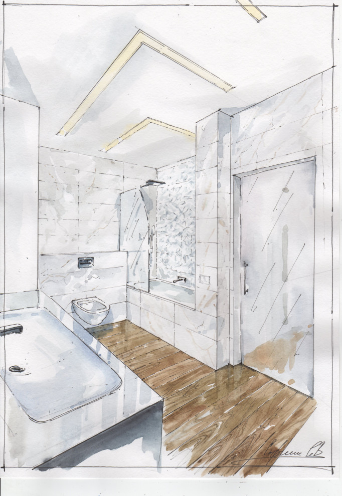 Акварельные эскизы к проекту. Дизайн проект квартиры в современном стиле.