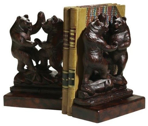Bookends Bookend MOUNTAIN Lodge Dancing Bears Oxblood Red Resin
