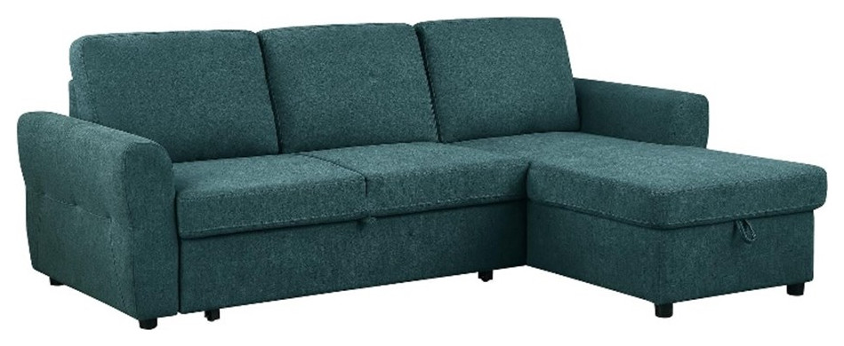 Coaster Upholstered Contemporary Fabric Sleeper Sectional in Teal Blue