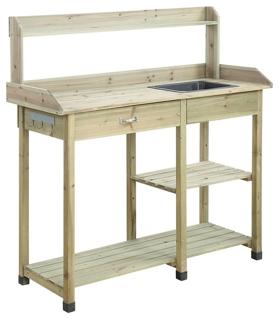 Deluxe Potting Bench Sink, Open Shelves Storage - Transitional
