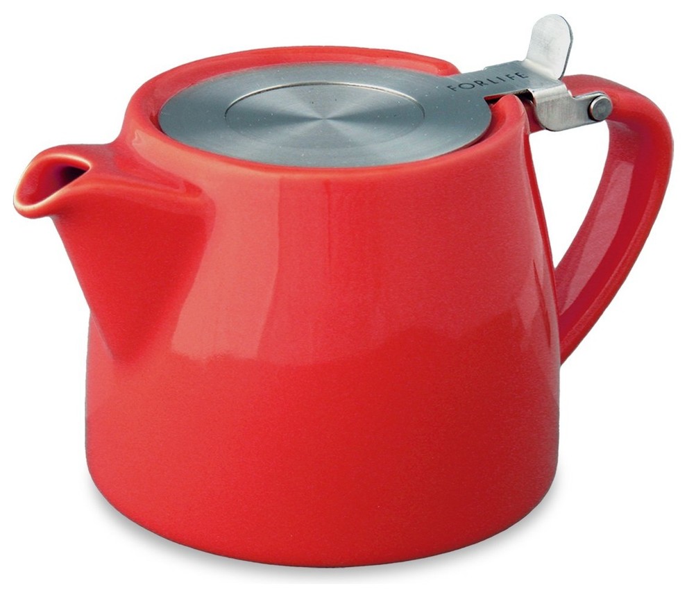 FORLIFE Stump 18-Ounce Teapot with Stainless Steel Lid and Infuser, Red