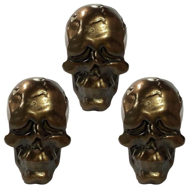 3 Pcs Sad Face Simulated Skull Bone Drawer Handles Bronze Resin