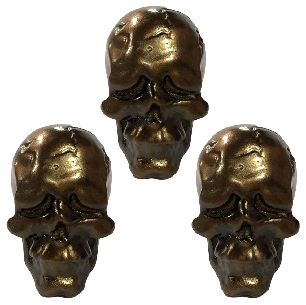 3 Pcs Sad Face Simulated Skull Bone Drawer Handles Bronze Resin