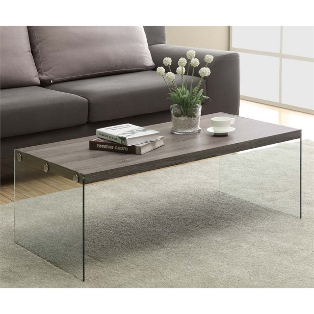Coffee Table Accent Cocktail Rectangular 44"L Tempered Glass Brown