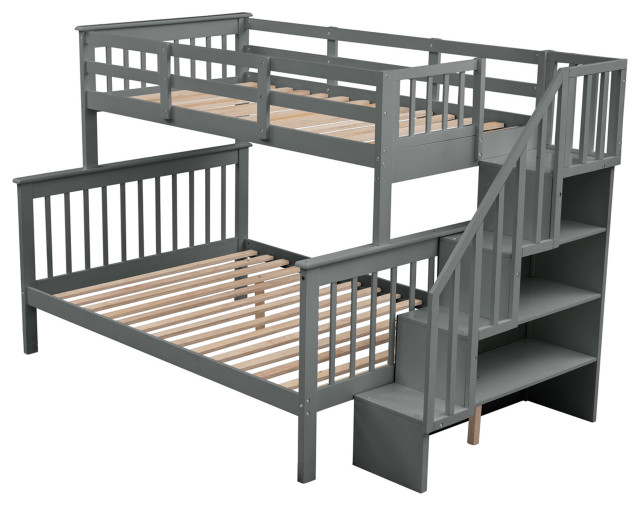 Twin Over Full Bunk Bed With Storage and Guard Rail - Transitional ...