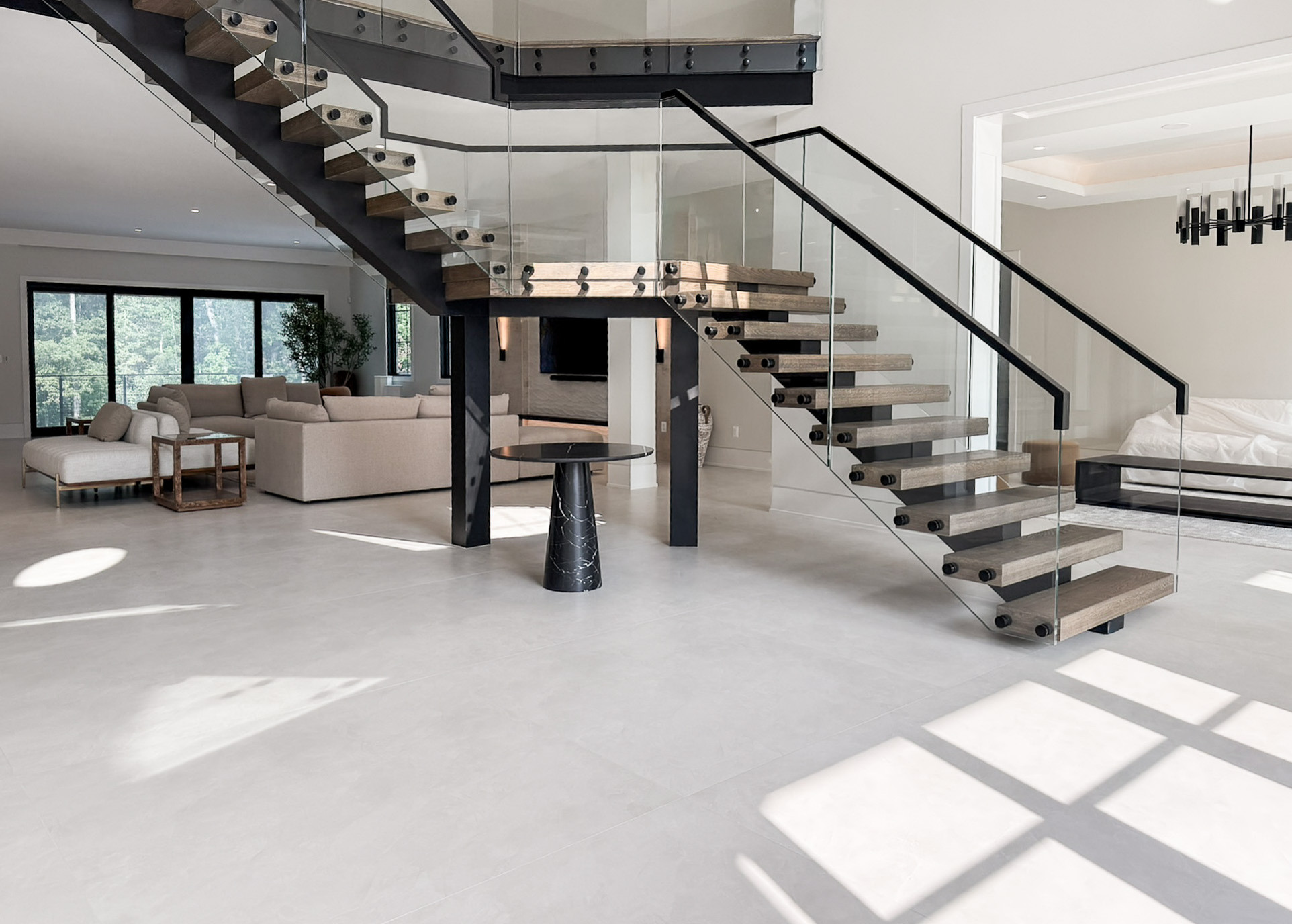 Project #159 | Modern Foyer Stair with Stand-off Glass Railing