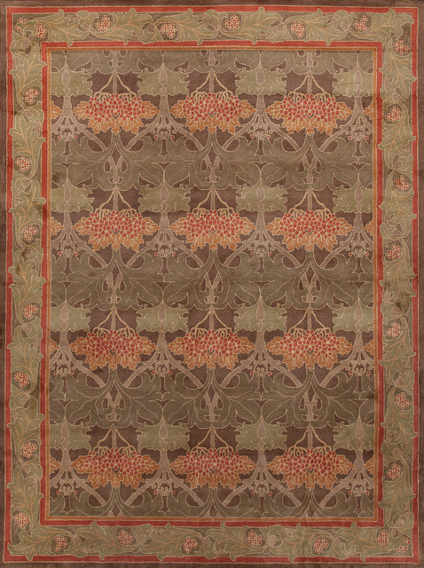 Rugsville Arts And Crafts Handmade Wool Brown Rug 9 X 12