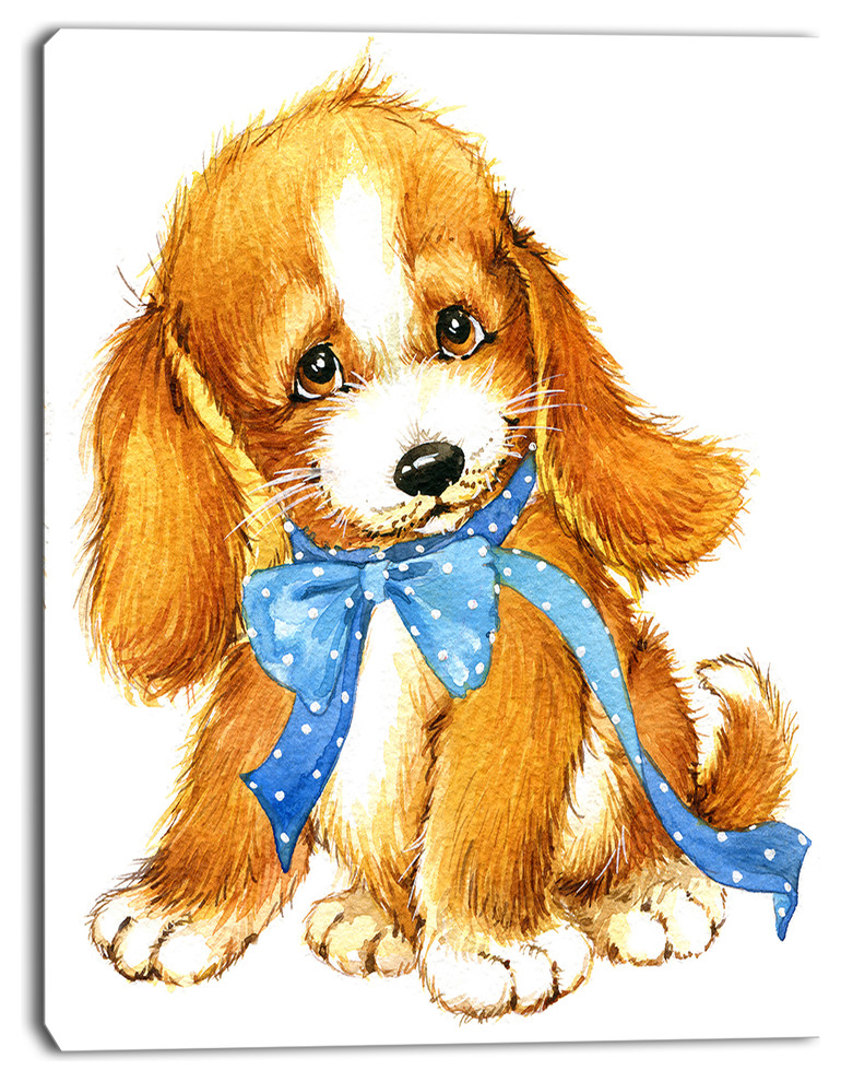 Lovely Puppy Dog Watercolor, Contemporary Animal Art Canvas - Contemporary - Prints And Posters