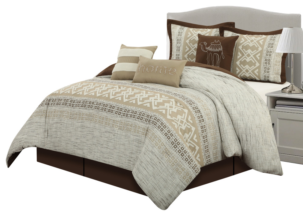 Genesis 7 Piece Comforter Set, Taupe, California King Contemporary