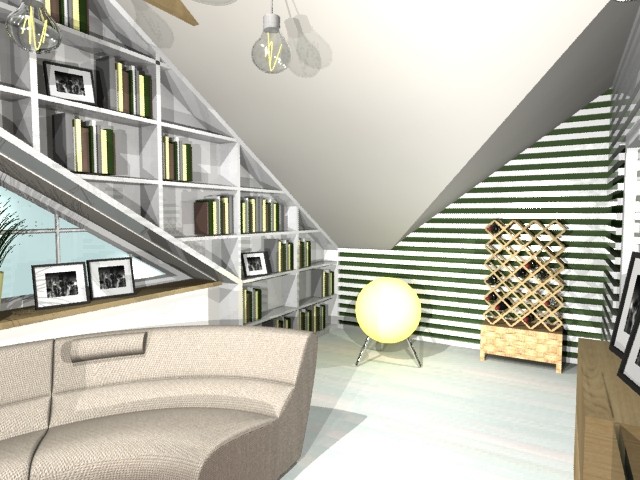 гостиная на мансардном этаже с библиотекой