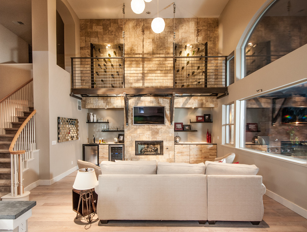 Design ideas for a contemporary living room in Sacramento with a home bar.