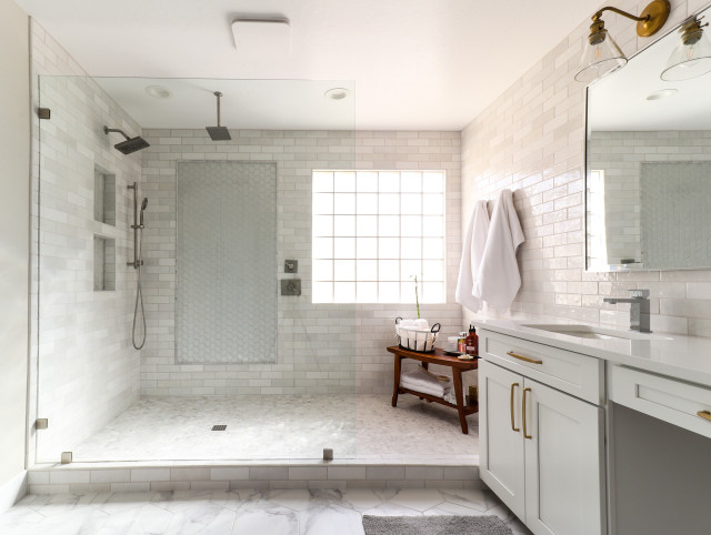 9 Tips For Mixing And Matching Tile Styles, Large Tile Backsplash Bathroom