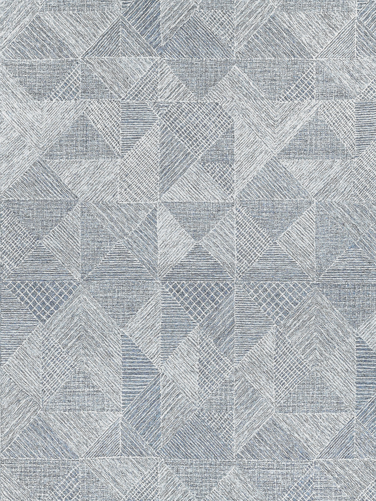 Caprice Handmade HandTufted Wool Navy Blue/Ivory Area Rug, 5'x8