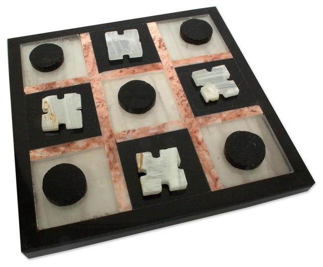 Rose On Black Marble TicTacToe Set, Mexico Contemporary Board