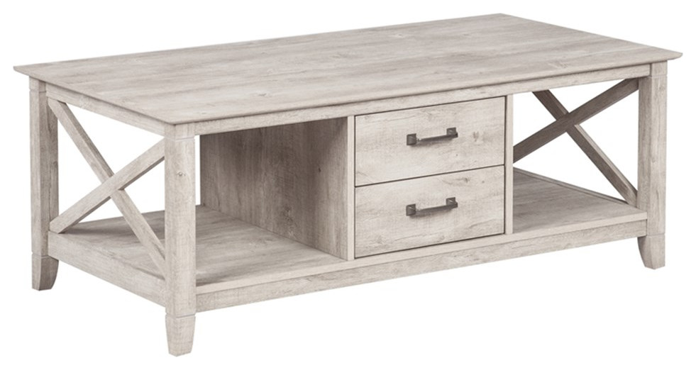 Saint Birch Honduras Wood Coffee Table With 2 Drawers in Washed Gray