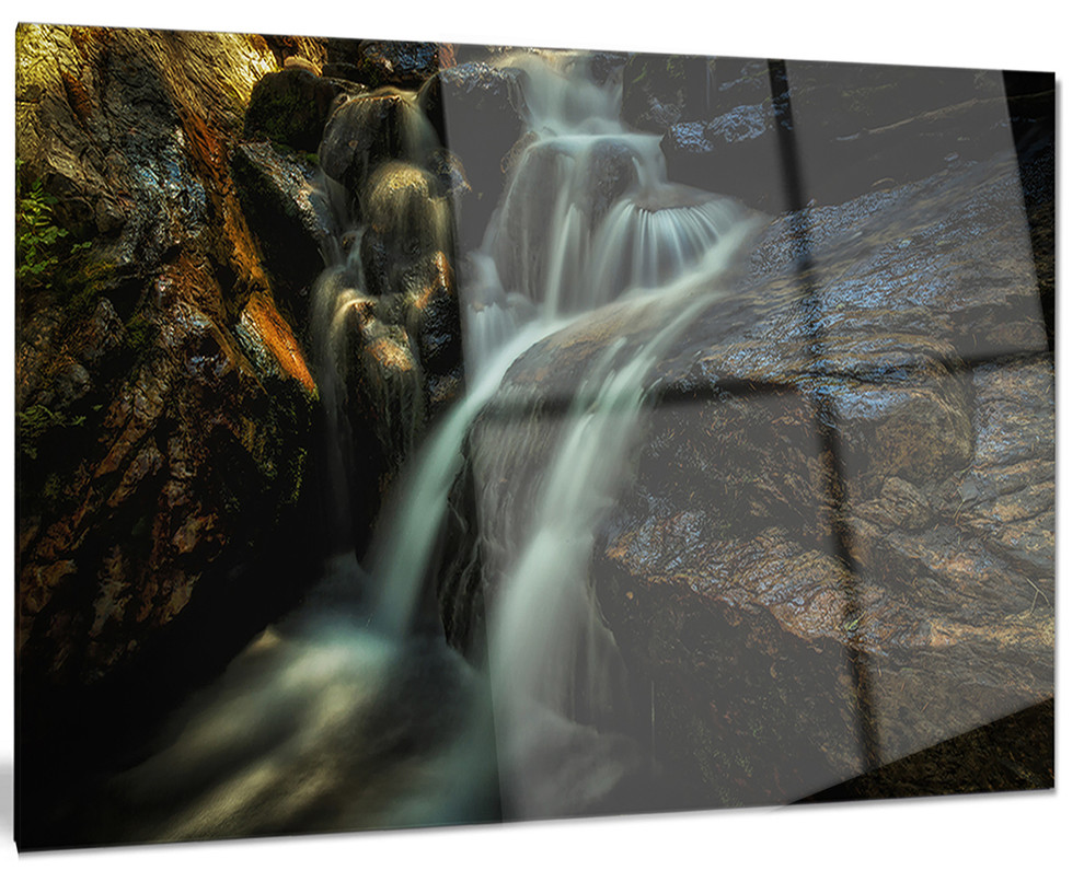 Designart Slow Motion Waterfall in Summer' Landscape Metal Circle Wall Art, 28"x12" Rustic