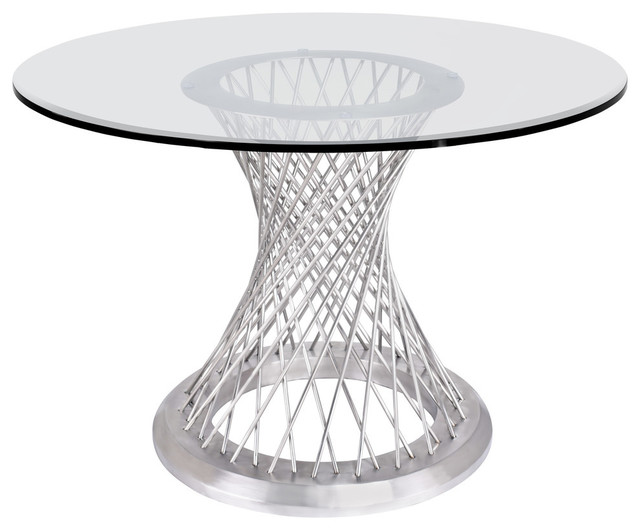Armen Living Calypso 48 Round Glass Top Dining Table Silver Armen Living Calypso 48 Round Glass Top Dining Table Silver