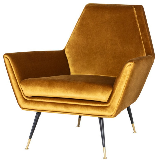 Raivo Occasional Chair mustard velour seat matte black Midcentury