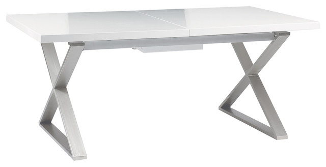 Crossed Leg Gloss Extendable Dining Table - White