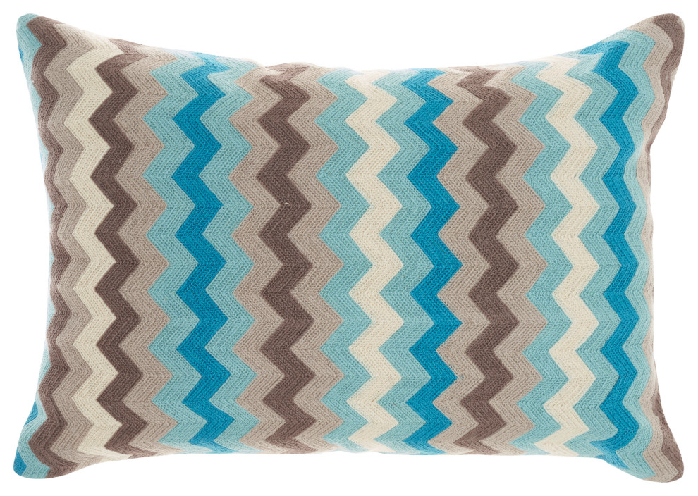 Nourison Home 14"x20" Kathy Ireland Pillow Flamestitch Blue/Gray Throw