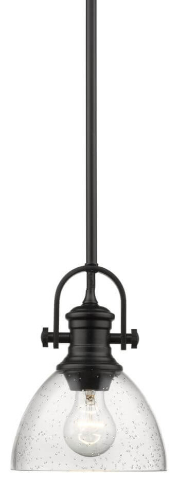 1-Light Black Mini Pendant With Seeded Glass - Traditional - Pendant