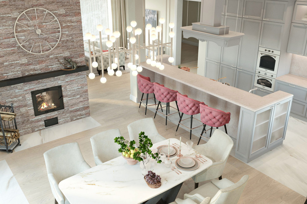 Гостиная и кухня в загородном доме