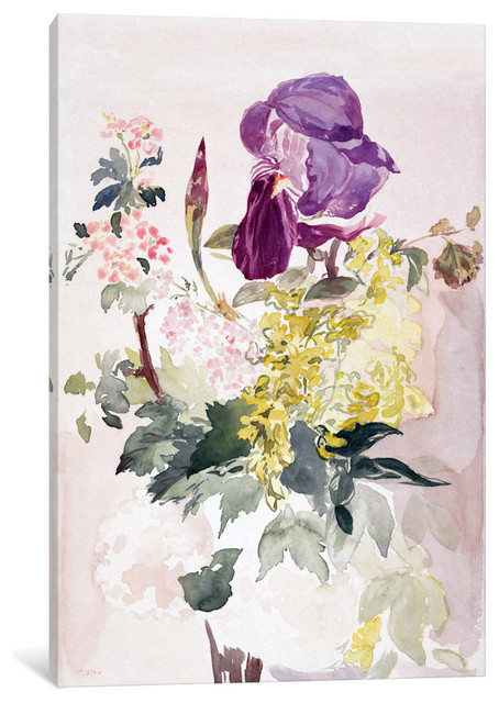 "Flower Piece With Iris, Laburnum, And Geranium" Wrapped Canvas Print, 26x18x1.5