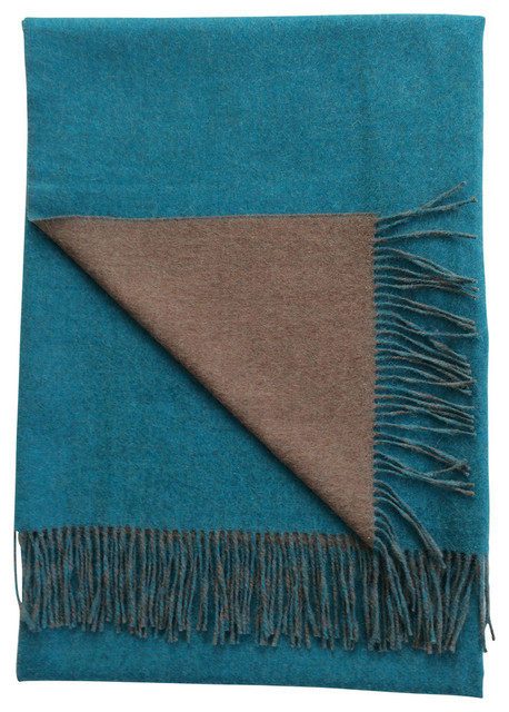 Reversible Fringe Throw, Taupe and Peacock