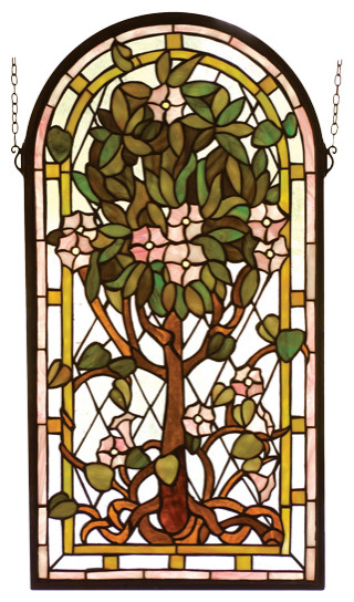 15W X 29H Arched Tree of Life Stained Glass Window