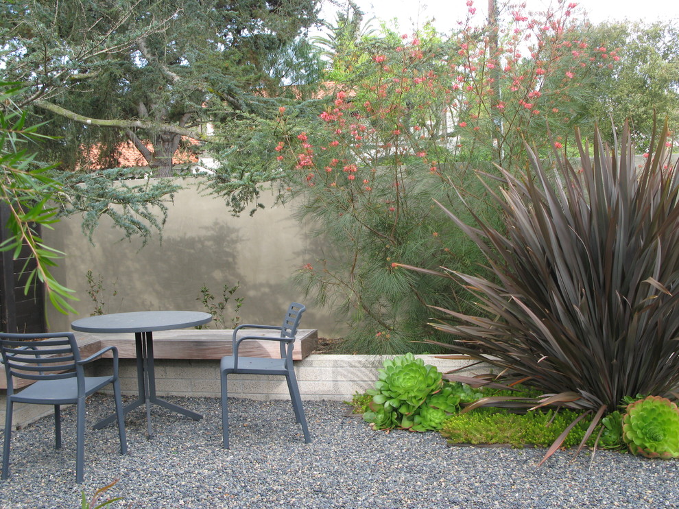 This is an example of a contemporary patio in San Diego with gravel and no cover.