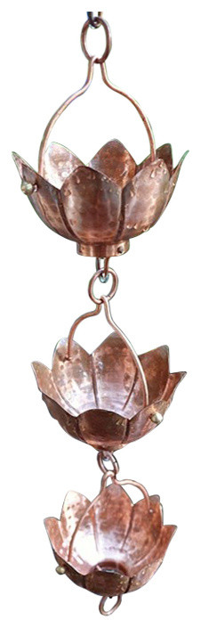 Buddha's Cup Copper Rain Chain With Installation Kit, 14'
