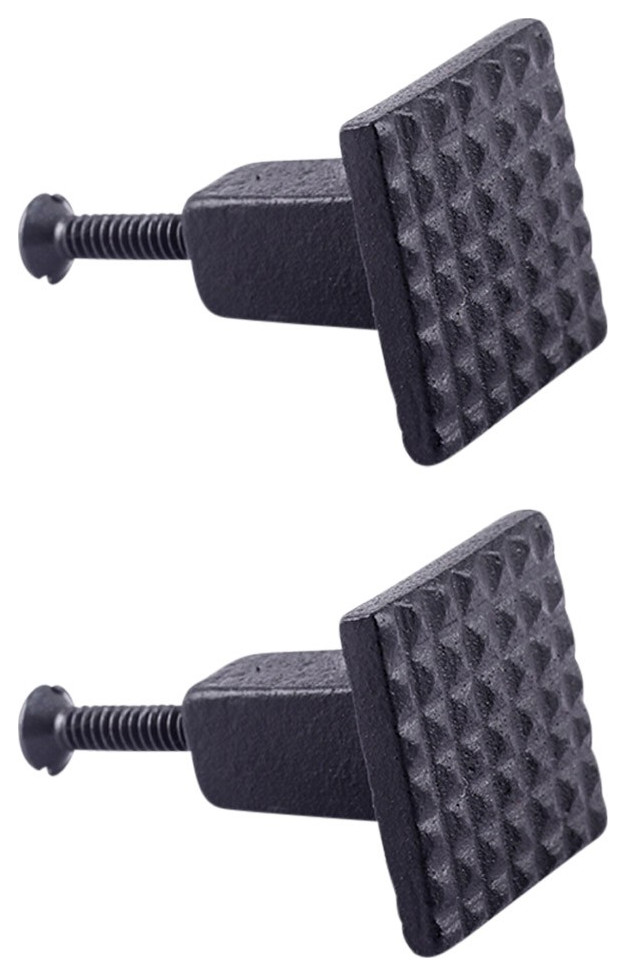 Black Wrought Iron Cabinet Knob Pull Square Grid Design with Hardware Pack of 2