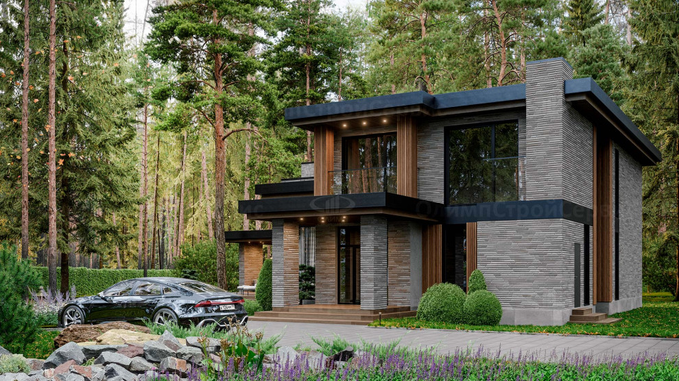 Двухэтажный дом в стиле Хай-Тек «Честер» с барбекю на террасе