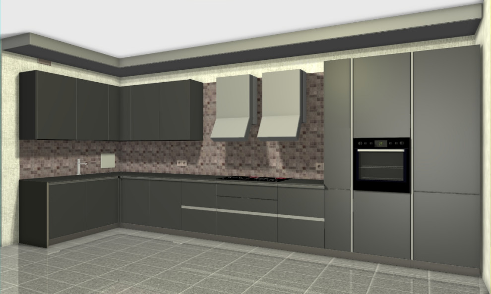 Кухня с металлическим профилем КАТО , фасады Fenix