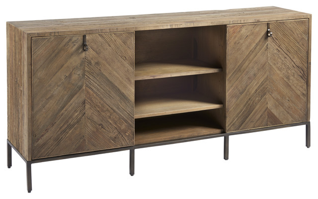 Langston Metal Rustic Elm Wood Parquet Media Cabinet