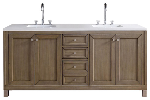 Chicago 72" White Washed Walnut Double Vanity, No Top ...