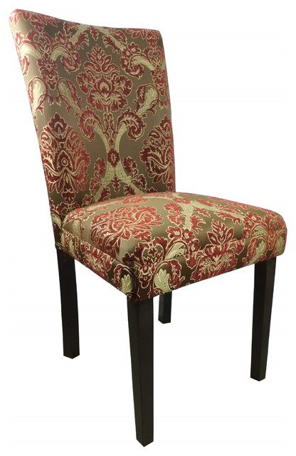 Elegant Red/Golden Damask Parson Chairs (Set of 2) - Contemporary ...