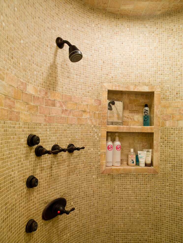 Inspiration for a contemporary bathroom in Oklahoma City with mosaic tile.