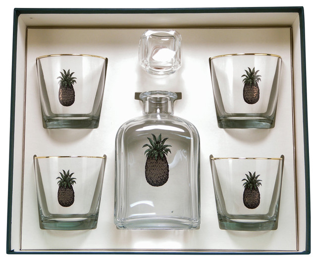 Pineapple 28Ounce Decanter Set With 4 9Ounce Old Fashioned Glasses