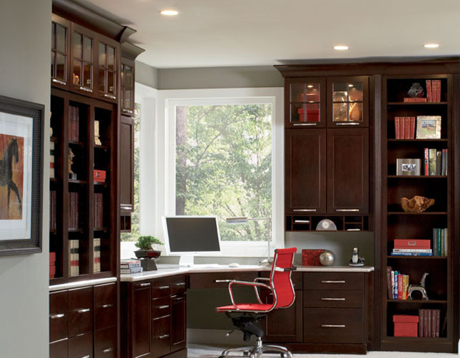 Inspiration for a mid-sized arts and crafts study room in Seattle with a built-in desk.