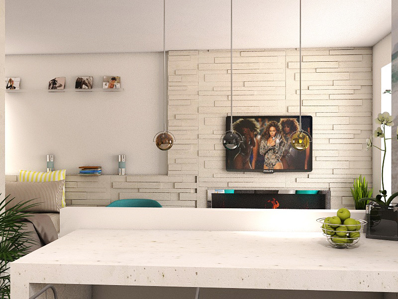 Дизайн квартиры-студии в стиле минимализм с элементами поп-арта.