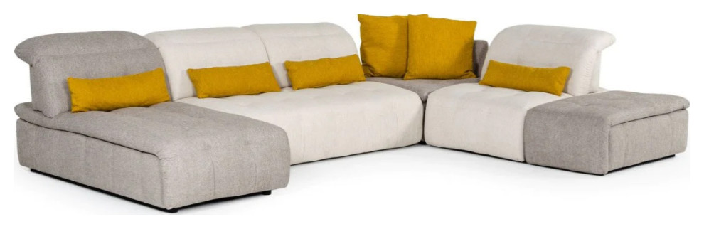 Alexa Italian Modern Light Taupe Fabric Sectional Sofa With Manual Recliner