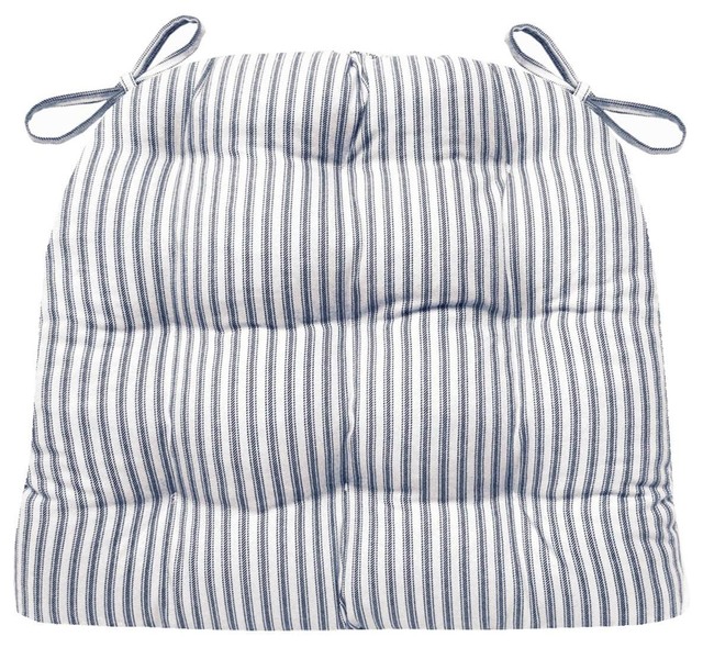 Ticking Stripe Navy Blue Dining Chair Pads Farmhouse Seat Ticking Stripe Navy Blue Dining Chair Pads Farmhouse Seat Cushions By Barnett Home Decor