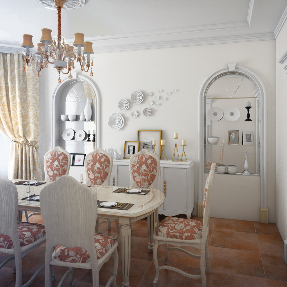 Столовая в молочно-коралловых тонах