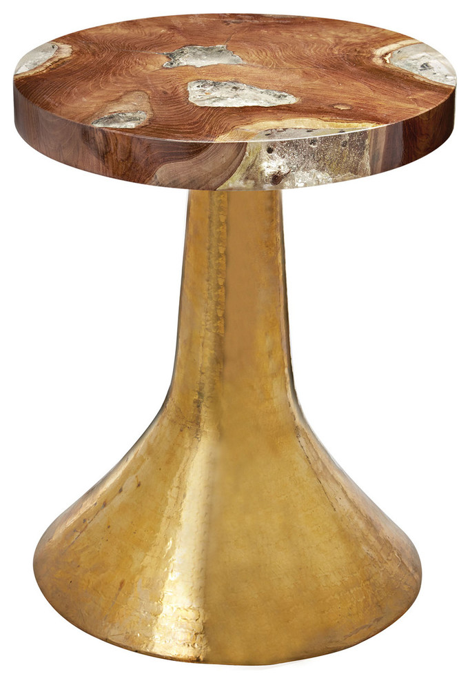 Hammered Decorative Teak Table in Gold