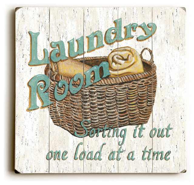 Laundry Room Wood Wall Decor by Debbie DeWitt, 13"x13" Contemporary