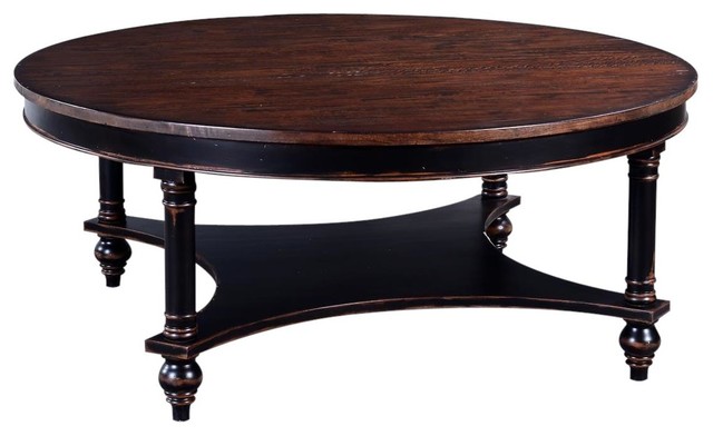 Coffee Table Glenbrook Round Old World Antiqued Black Solid Wood