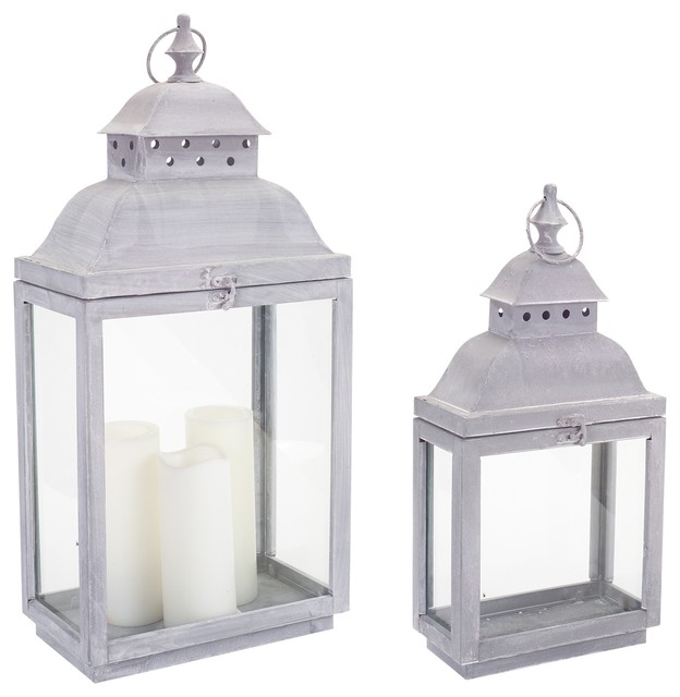 Lanterns (Set of 2) 21"H, 28"H Metal/Glass
