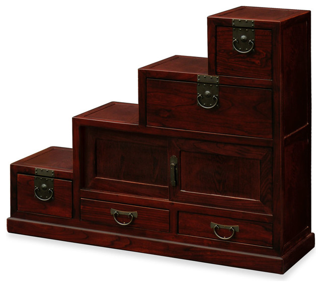 Elmwood Japanese Style Step Tansu Asian Storage Cabinets By