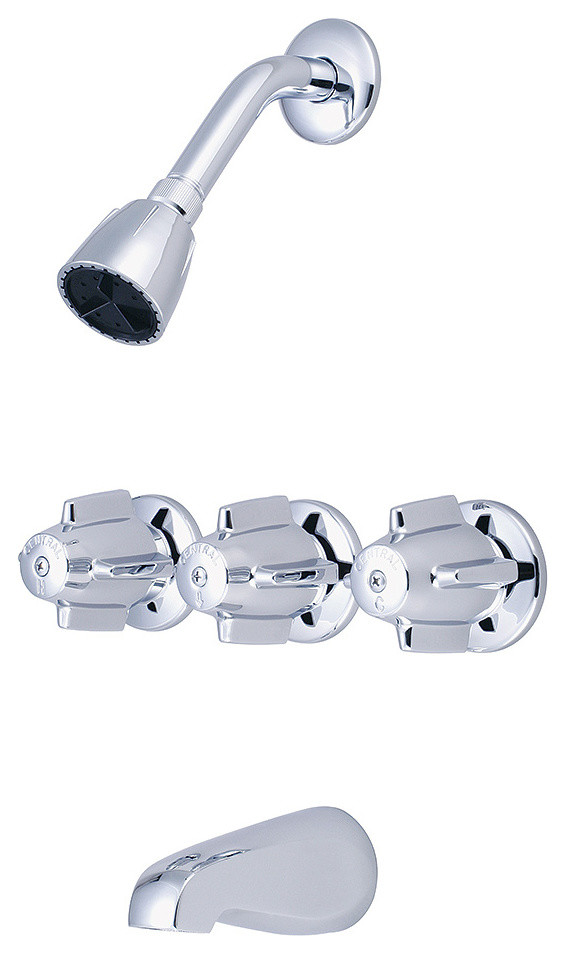 Central Brass Three Handle Tub & Shower Set Transitional Tub And Shower Faucet Sets by